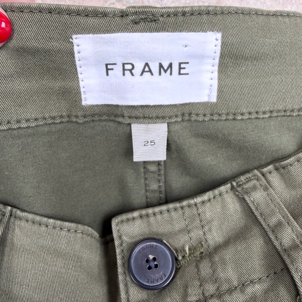 Frame Green Khaki Cropped Wide Leg Pants - Picture 3 of 5